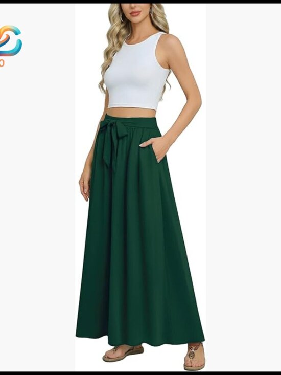 Dresses & Skirts - Maxi Skirt with Pockets, Elastic Waist, Tie Knot, Chiffon, Boho Style